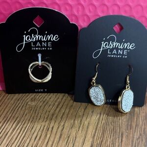 Jasmine Gold-Tone Ring and Silver Druzy Earrings Set